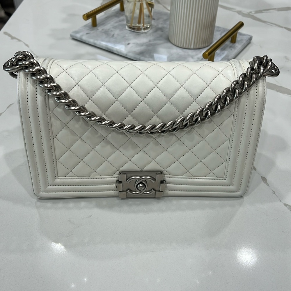 Authentic Chanel Medium boy bag with rhodium hardware